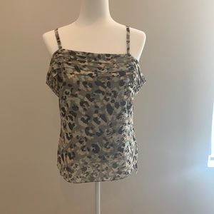 Cabi tank, animal print with off the shoulder detail and adjustable straps.